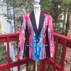 Isaac Mizrahi Multicolor Abstract Blazer